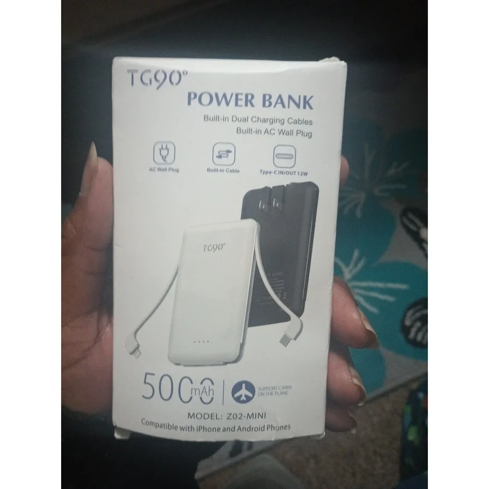 TG90° Portable Phone Charger Ultra Mini Power Bank with Built-in Blue #0806B